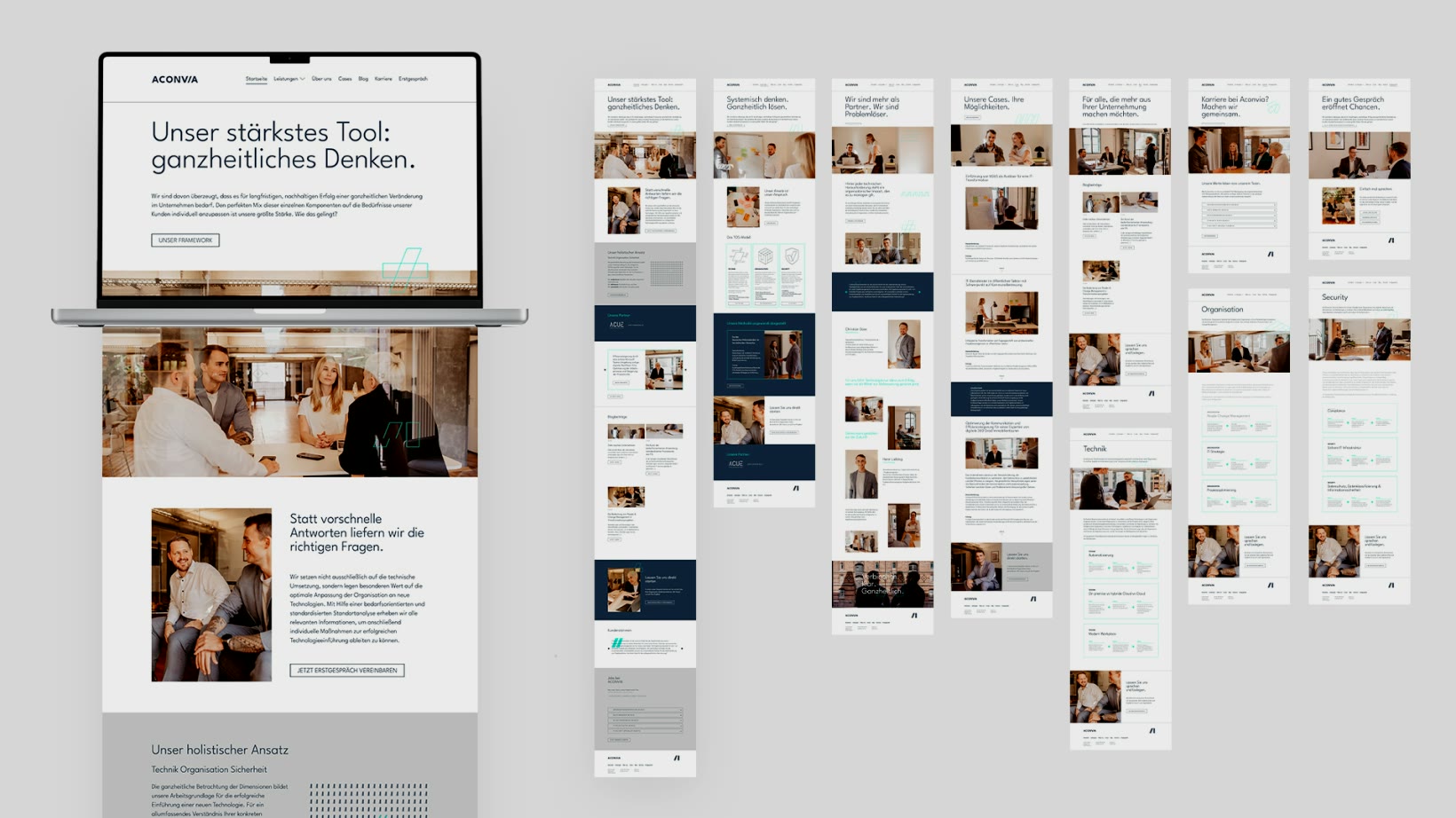 Aconvia, Website auf dem Laptop und Seitenübersicht