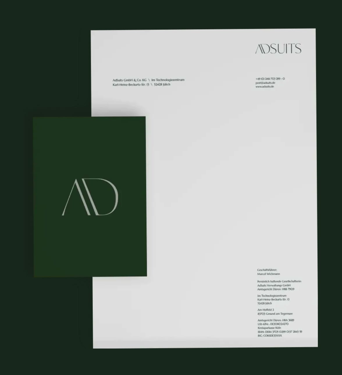 AdSuits, Briefpapier und Visitenkarte