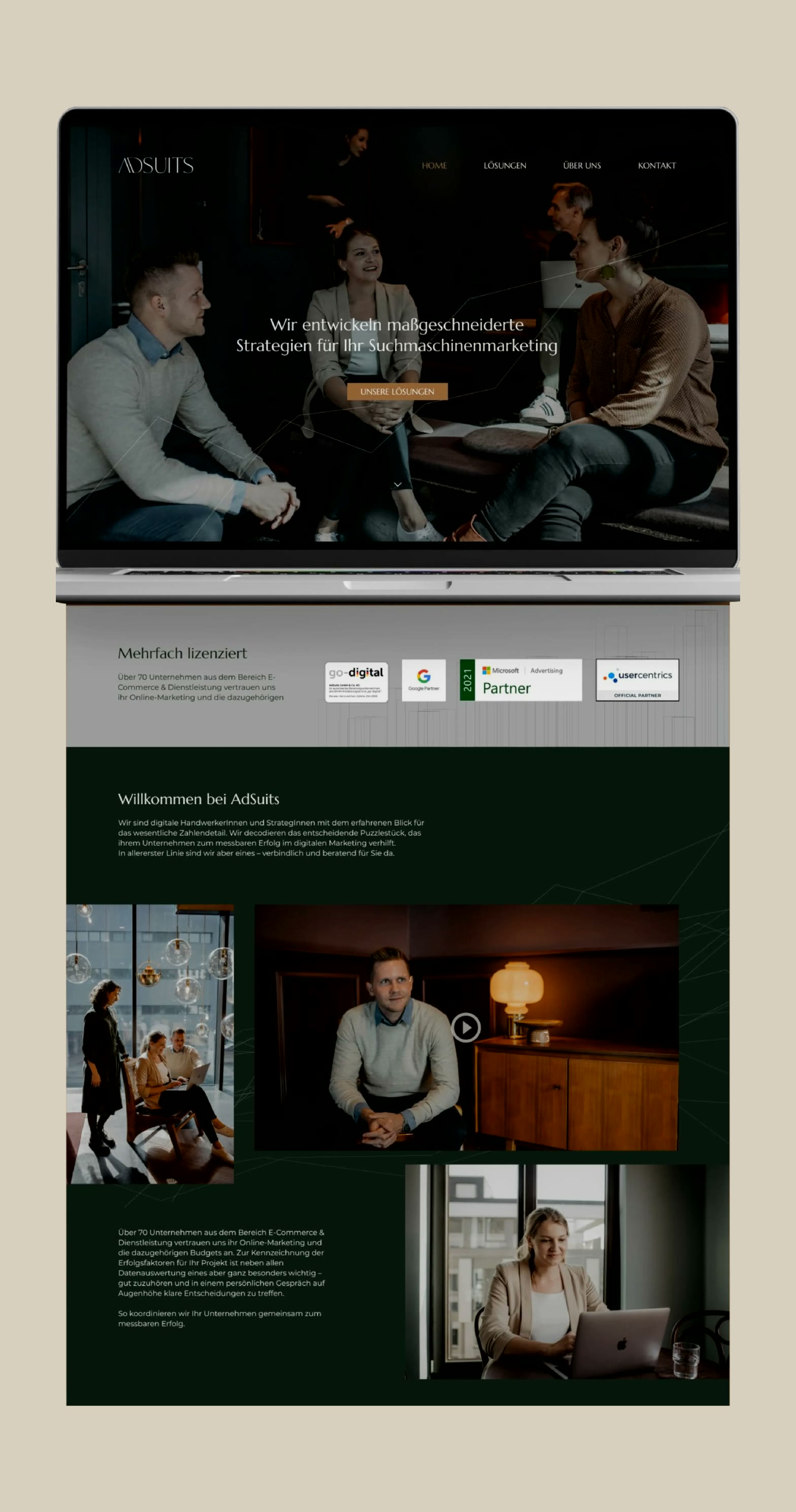 AdSuits, Website auf dem Laptop