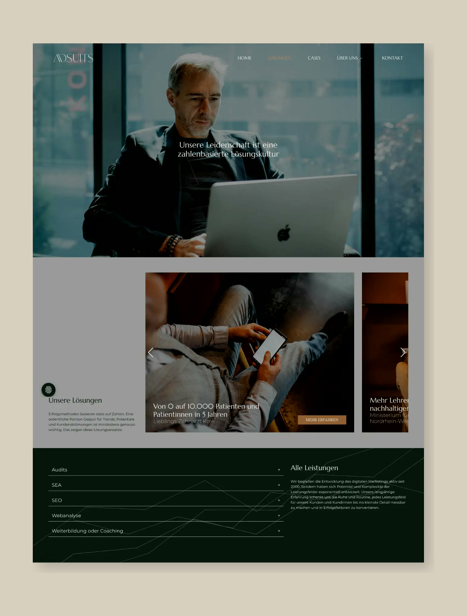 AdSuits, Startseite der Website