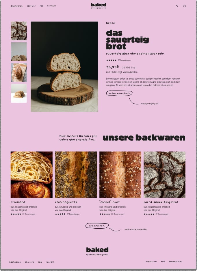 Baked, Website, Produktseite