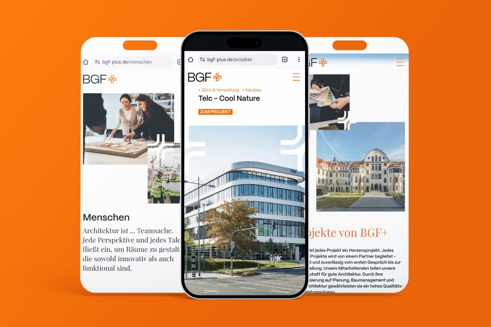 BGF+, Website auf Desktop und Mobile
