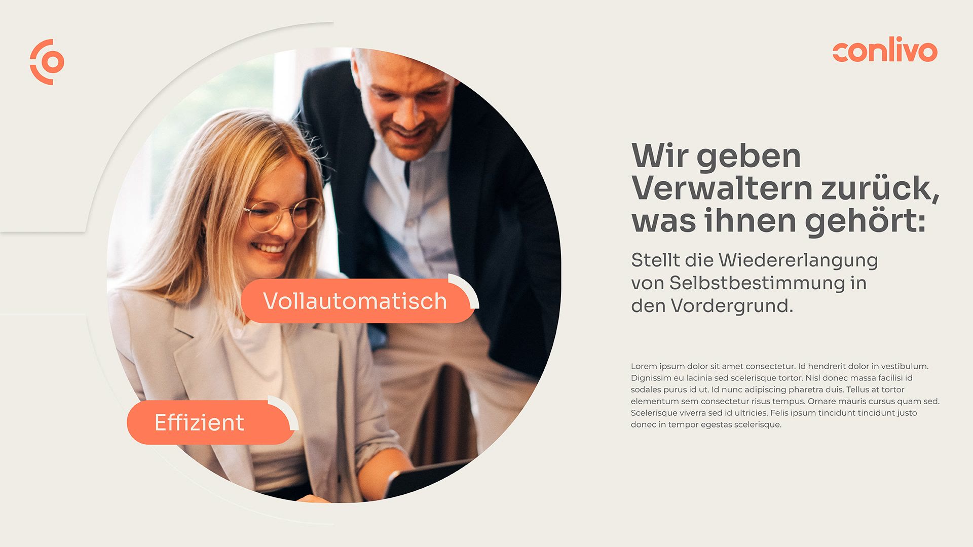 Conlivo, Keyvisual: Wir geben Verwaltern zurück, was ihnen gehört