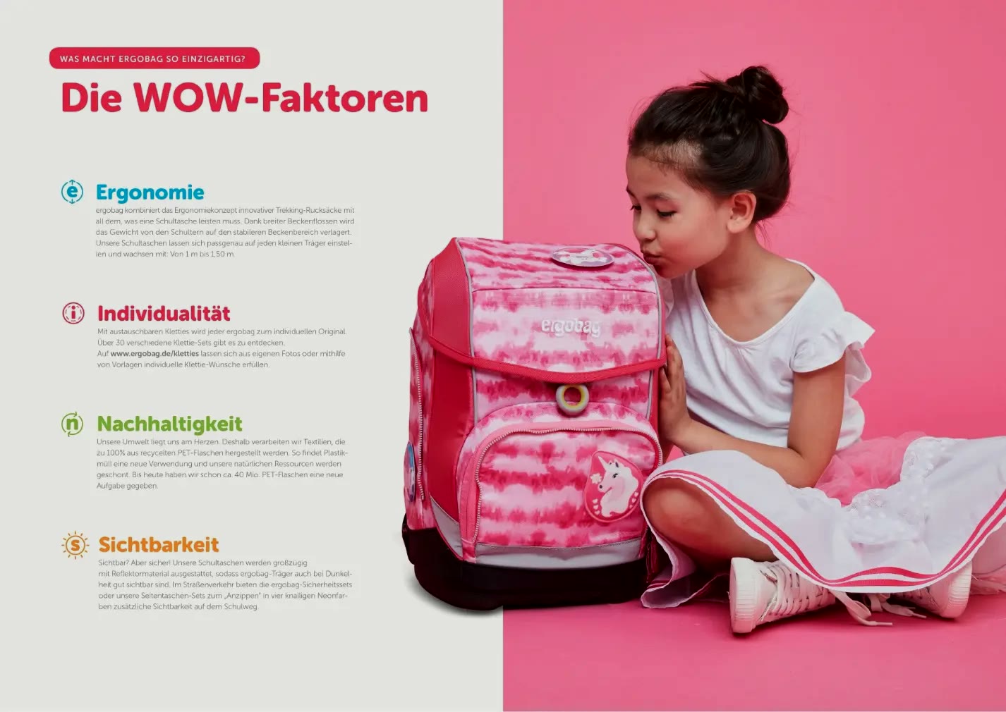 ergobag, Katalogseite „Die WOW-Faktoren“