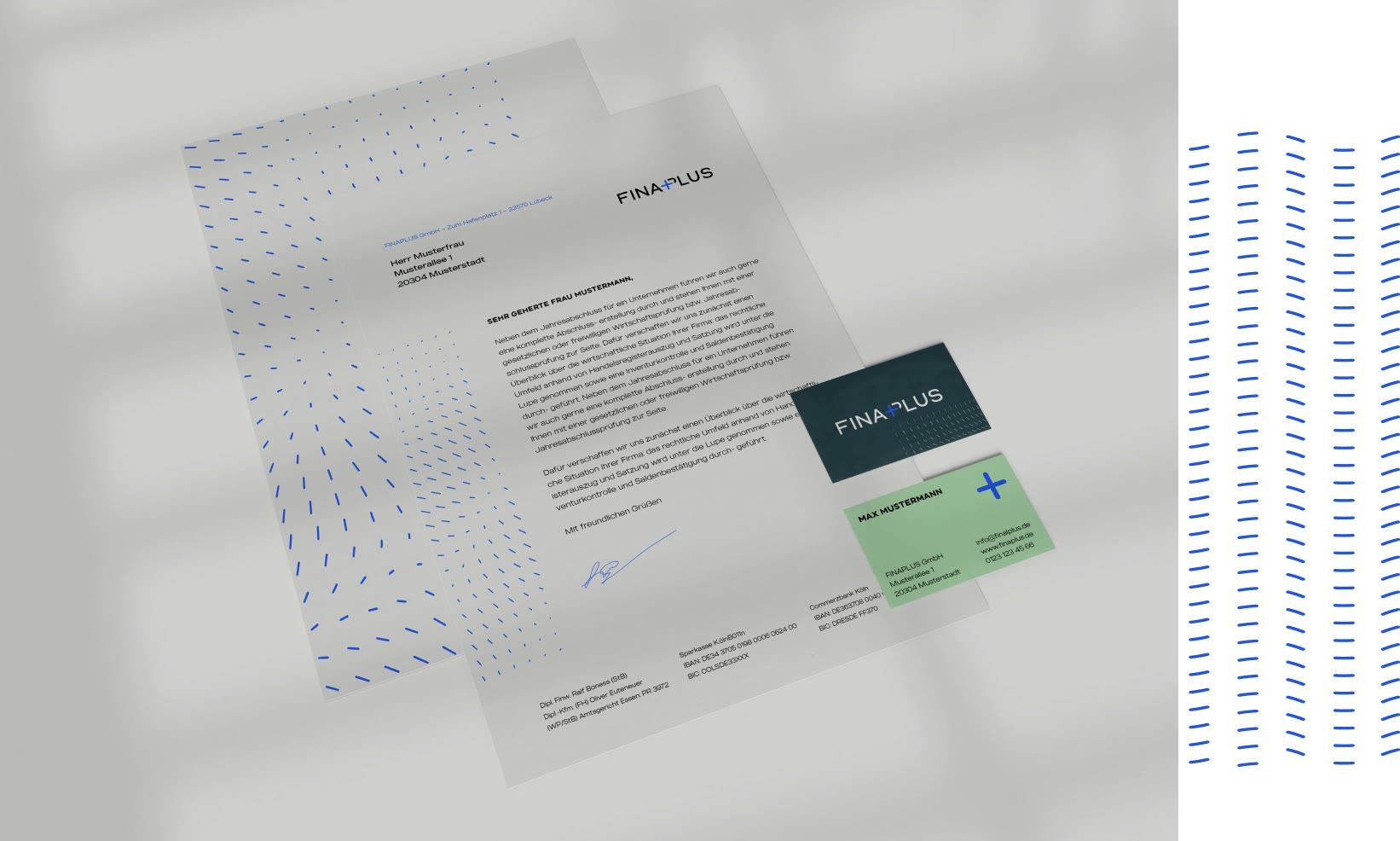 Finaplus, Geschäftsausstattung mit Grid-Muster