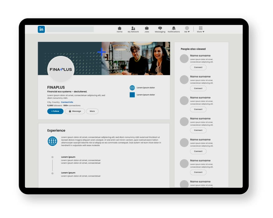 Finaplus, LinkedIn auf dem Tablet