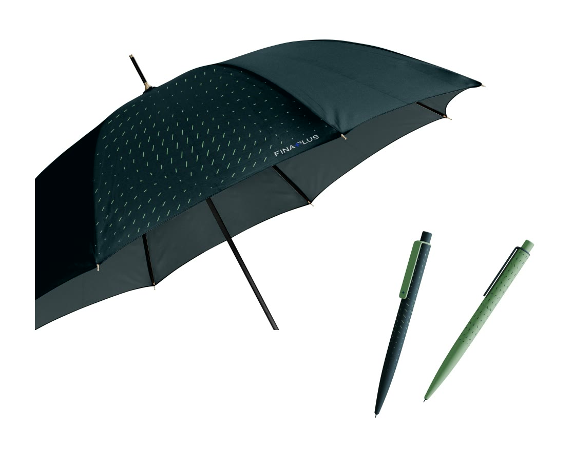 Finaplus, Regenschirm und Kugelschreiber