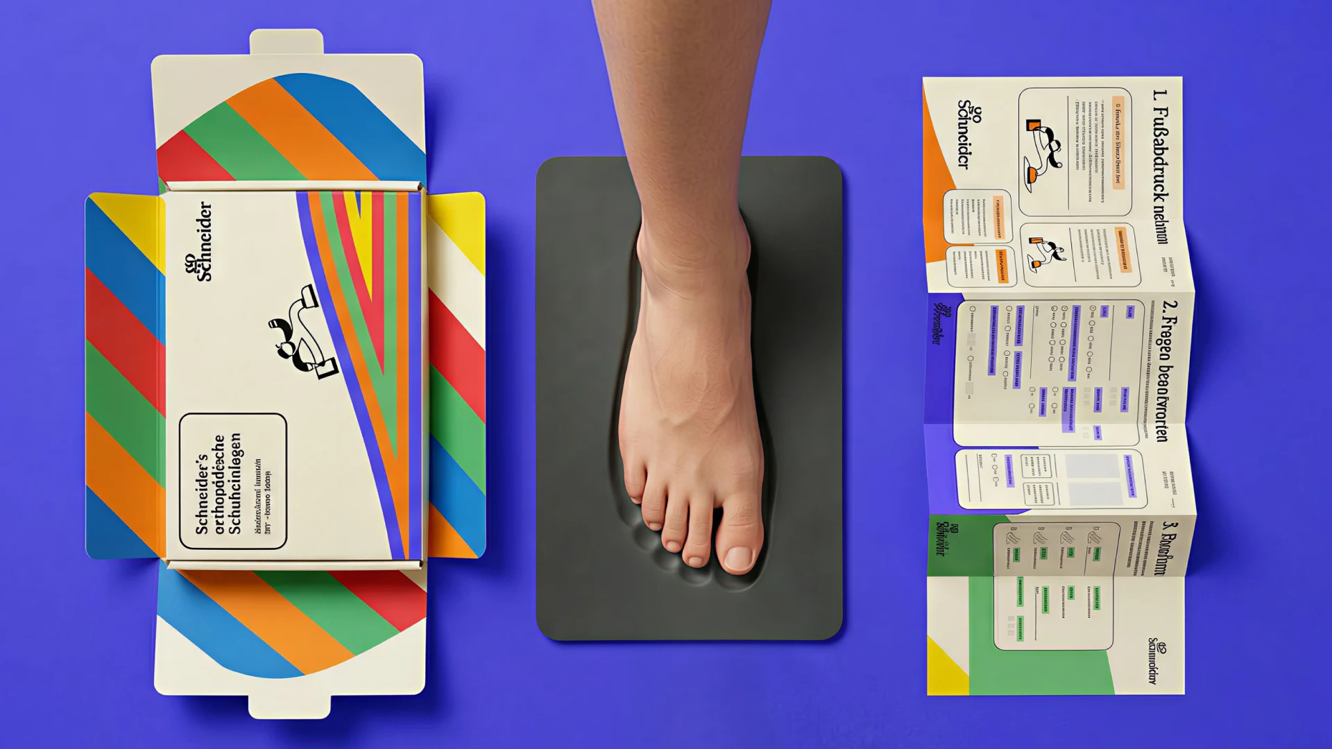 Fußabdruck im goSchneider Homekit neben Verpackung und Anleitung