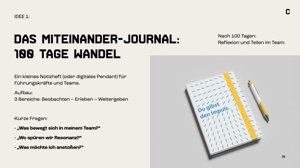 Präsentationsfolie 038: Das Miteinander-Journal – 100 Tage Wandel