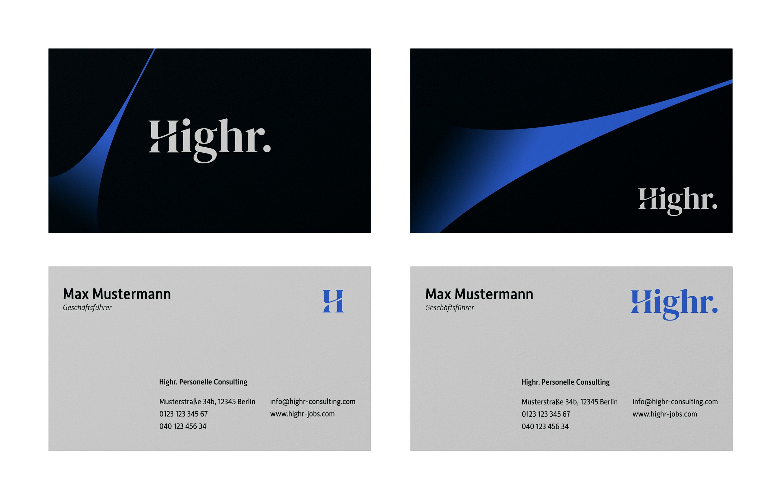 Highr. Visitenkarten, Vorder- und Rückseite