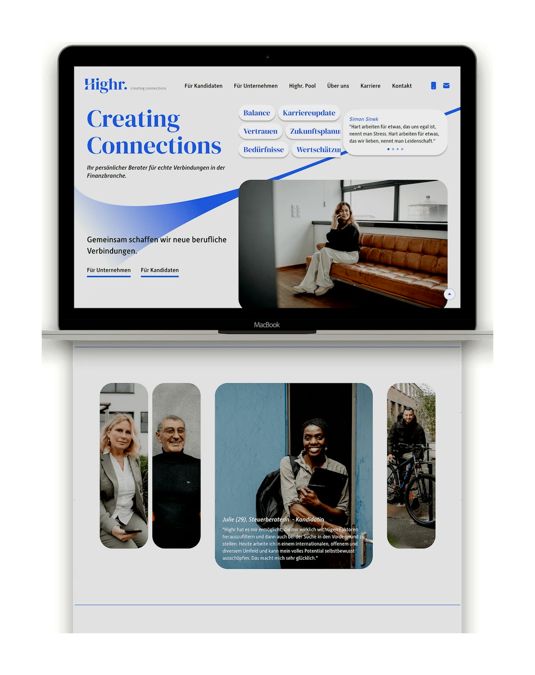Highr. Website auf dem Laptop: Creating Connections