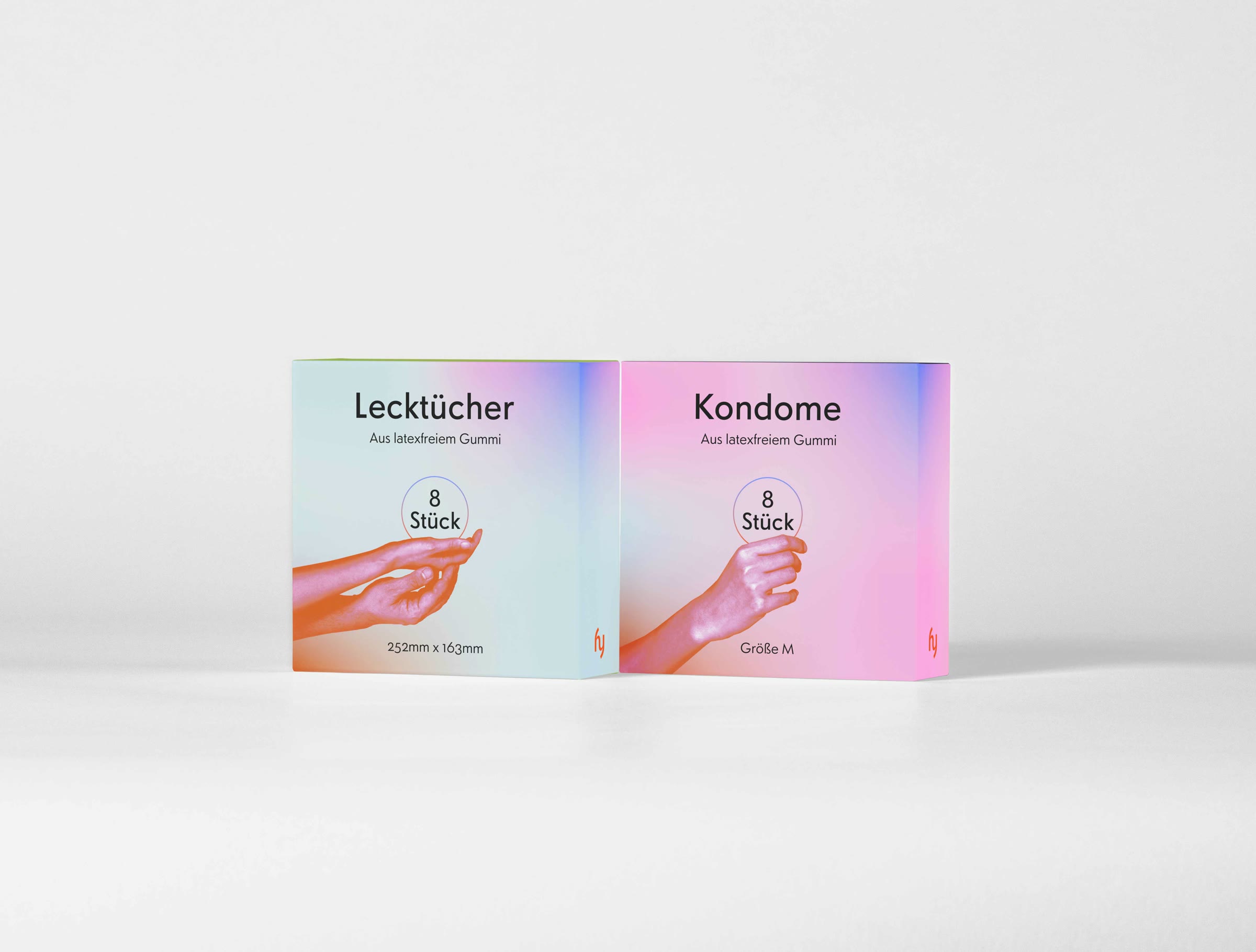 hy, Packaging Lecktücher und Kondome