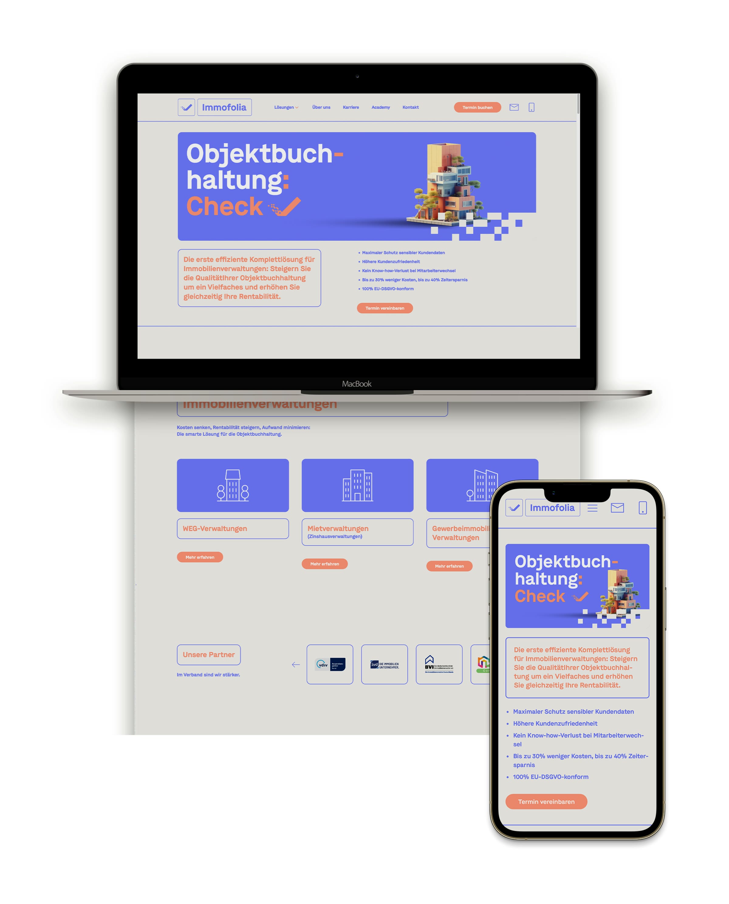 Immofolia, Website auf Laptop und Smartphone