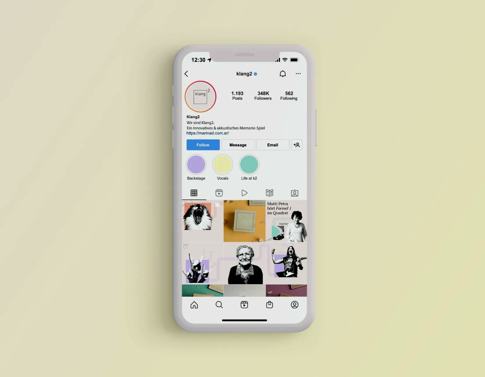 Klang², Instagram-Feed auf dem Smartphone