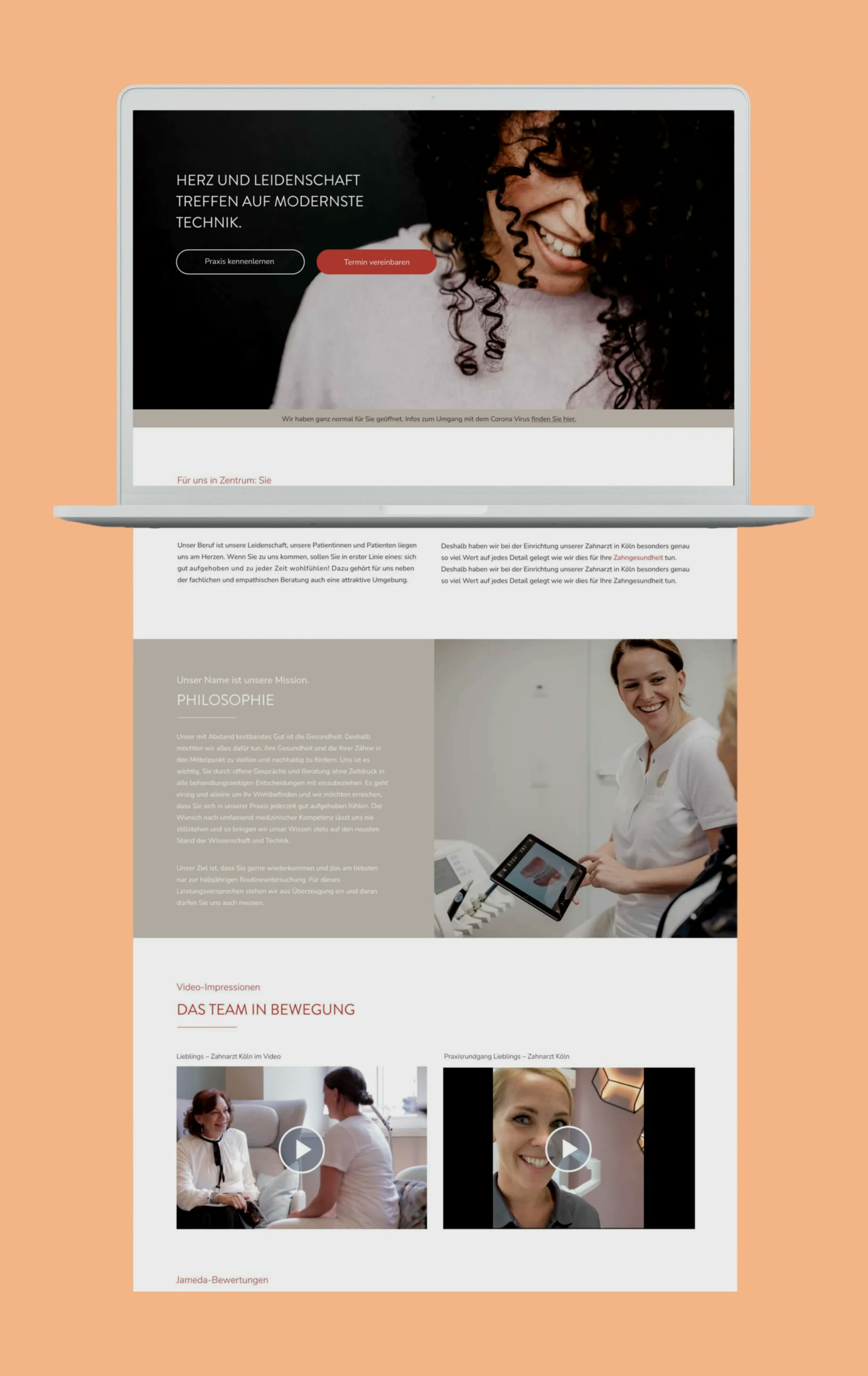 Lieblings-Zahnarzt, Website auf dem Laptop