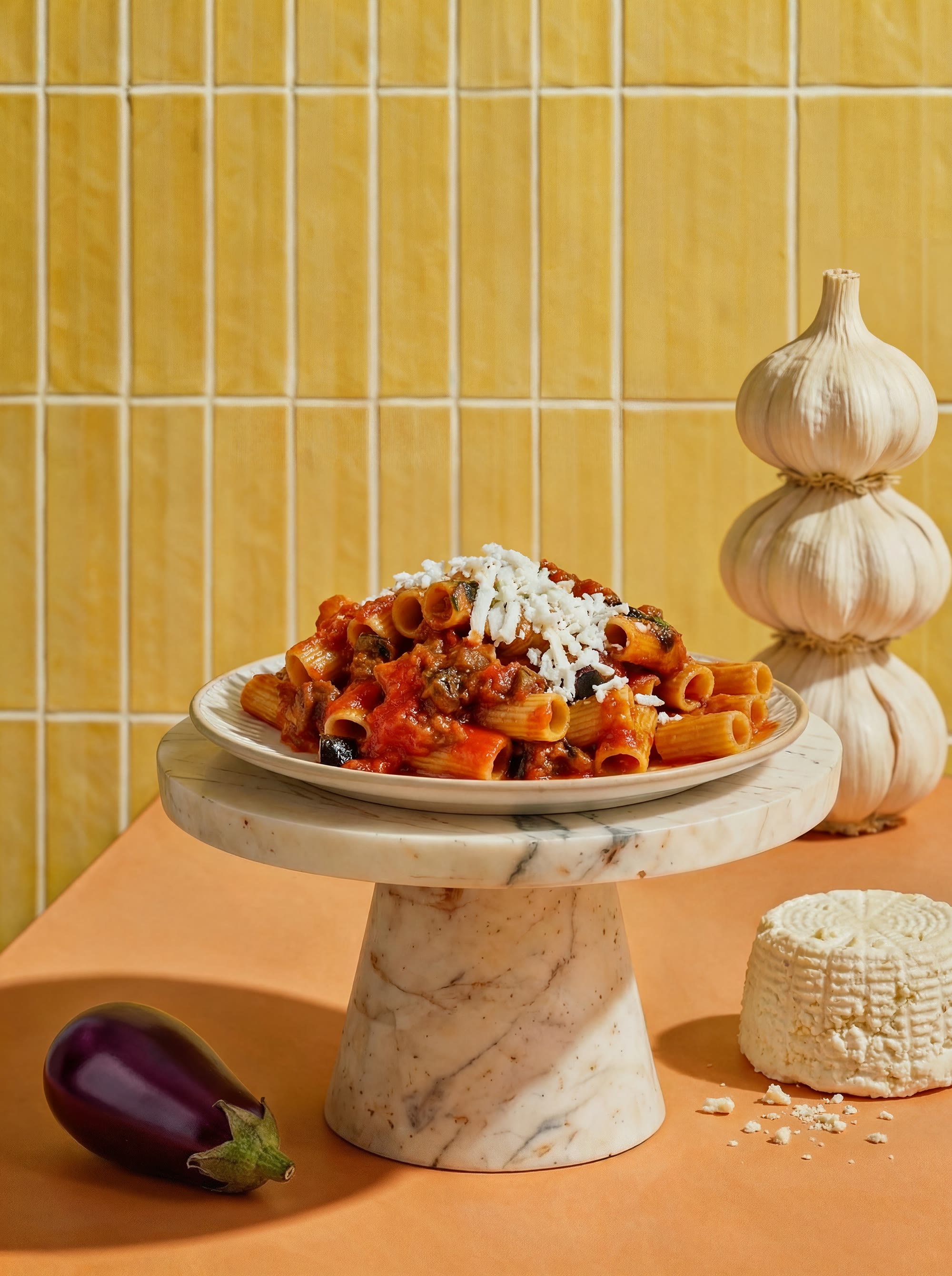 Little Big Pasta, Food-Inszenierung vor gelben Kacheln