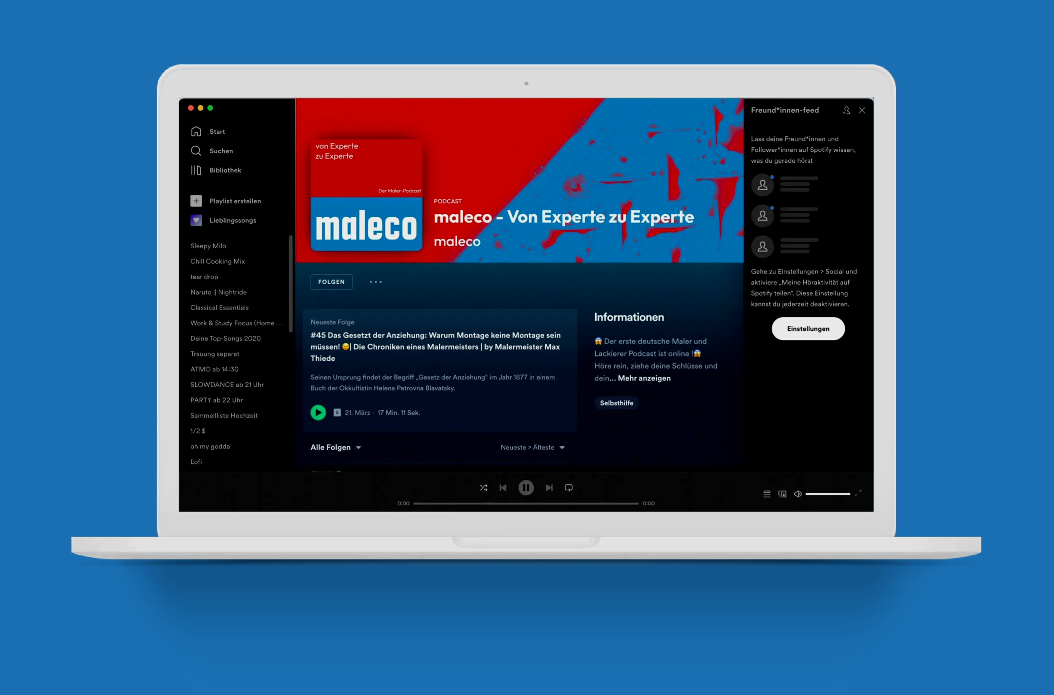 Maleco, Podcast-Seite auf dem Laptop