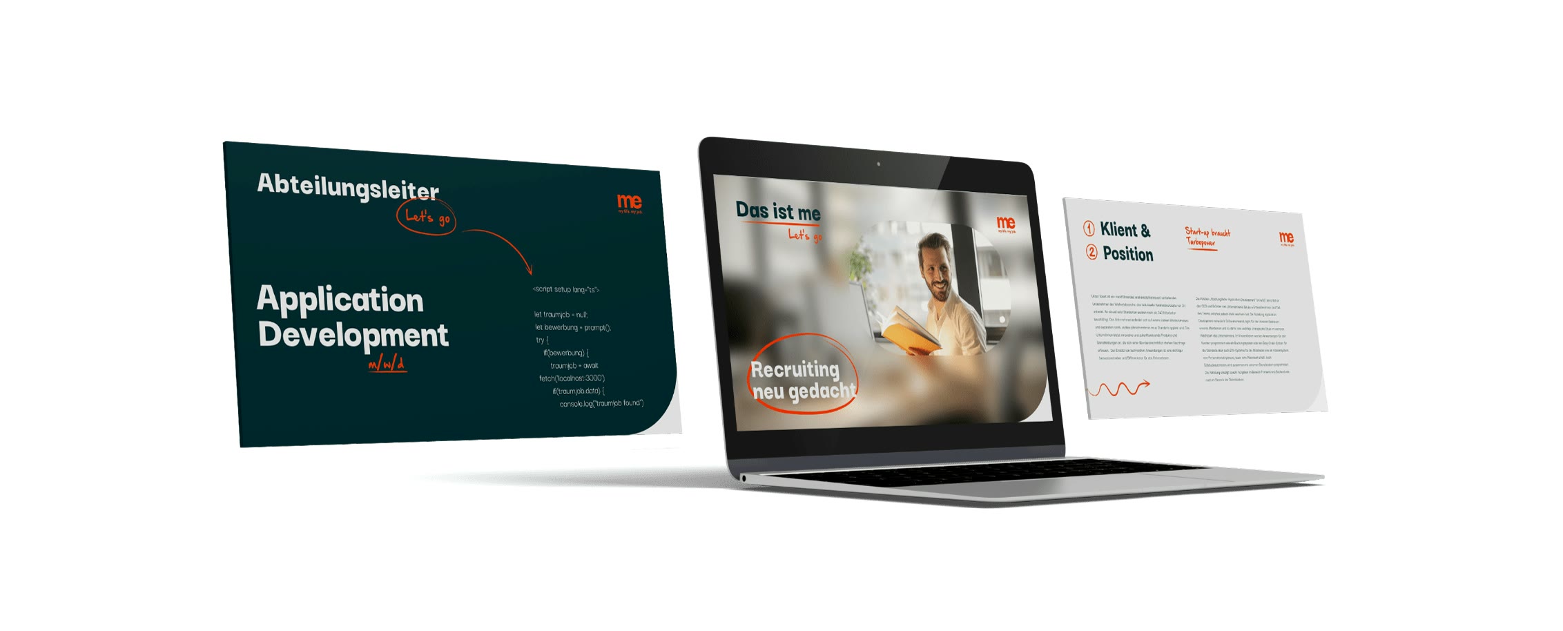 me, Pitchdeck und Präsentationsvorlagen auf dem Laptop