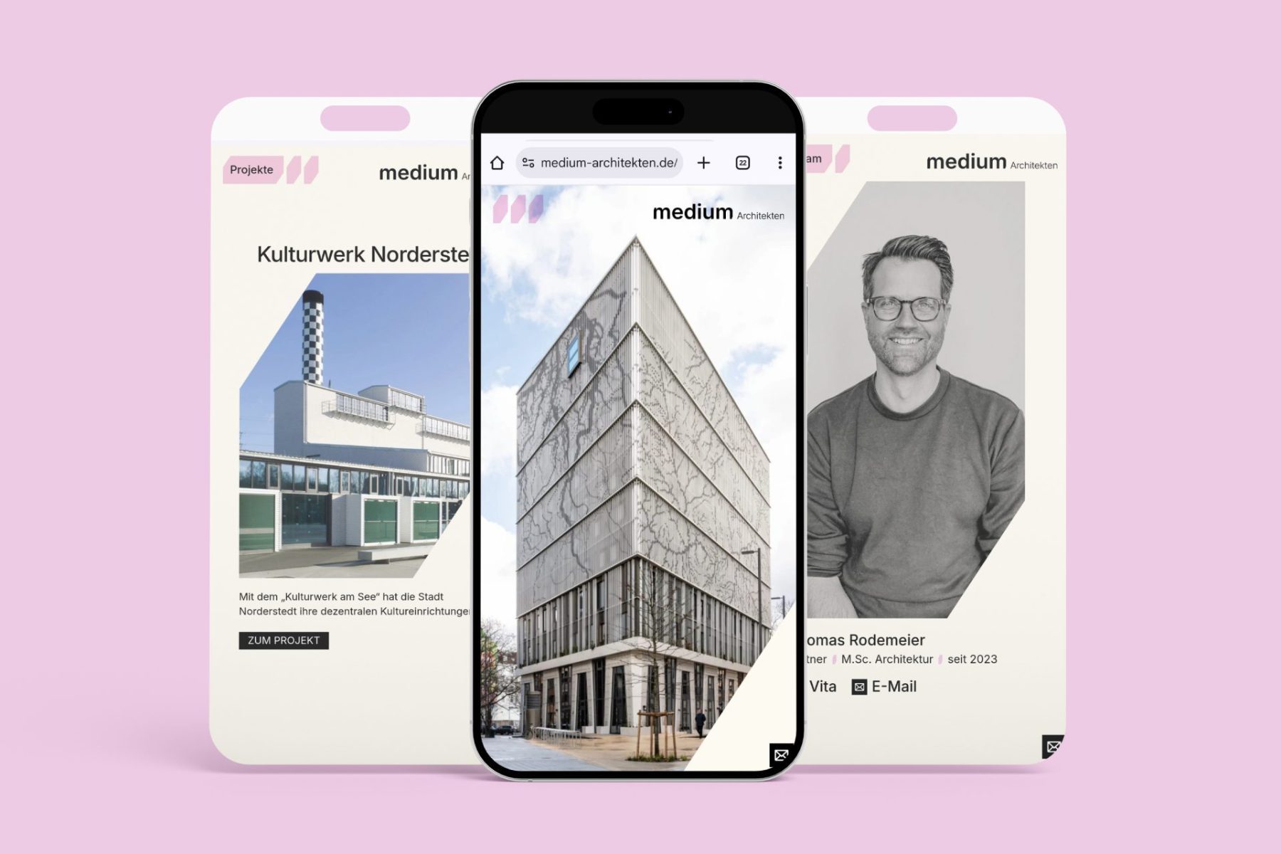 medium Architekten, Website auf dem Smartphone