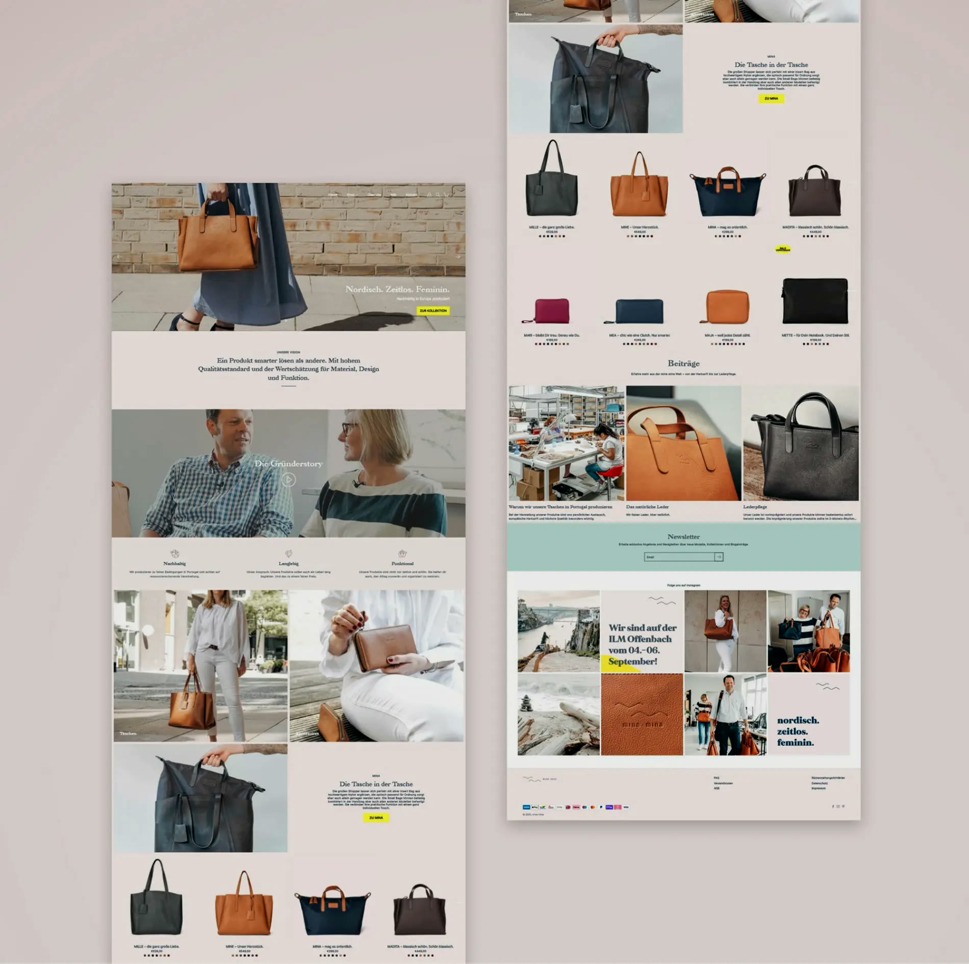 mine mina, Screendesign des Onlineshops
