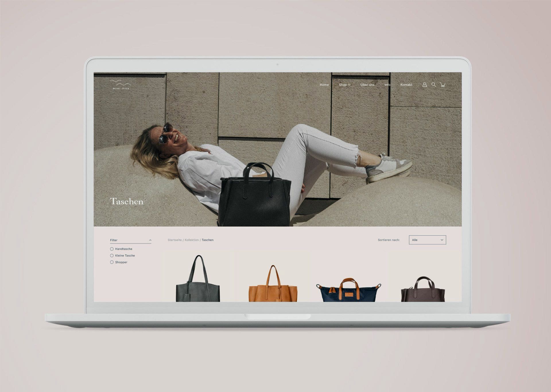 mine mina, Onlineshop auf dem Laptop
