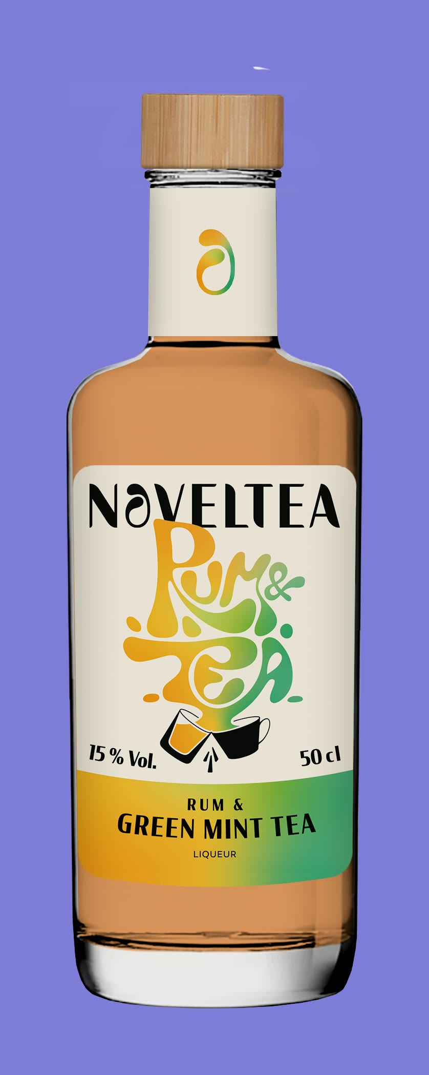 Noveltea, Flasche „Rum & Green Mint Tea“ auf Lila
