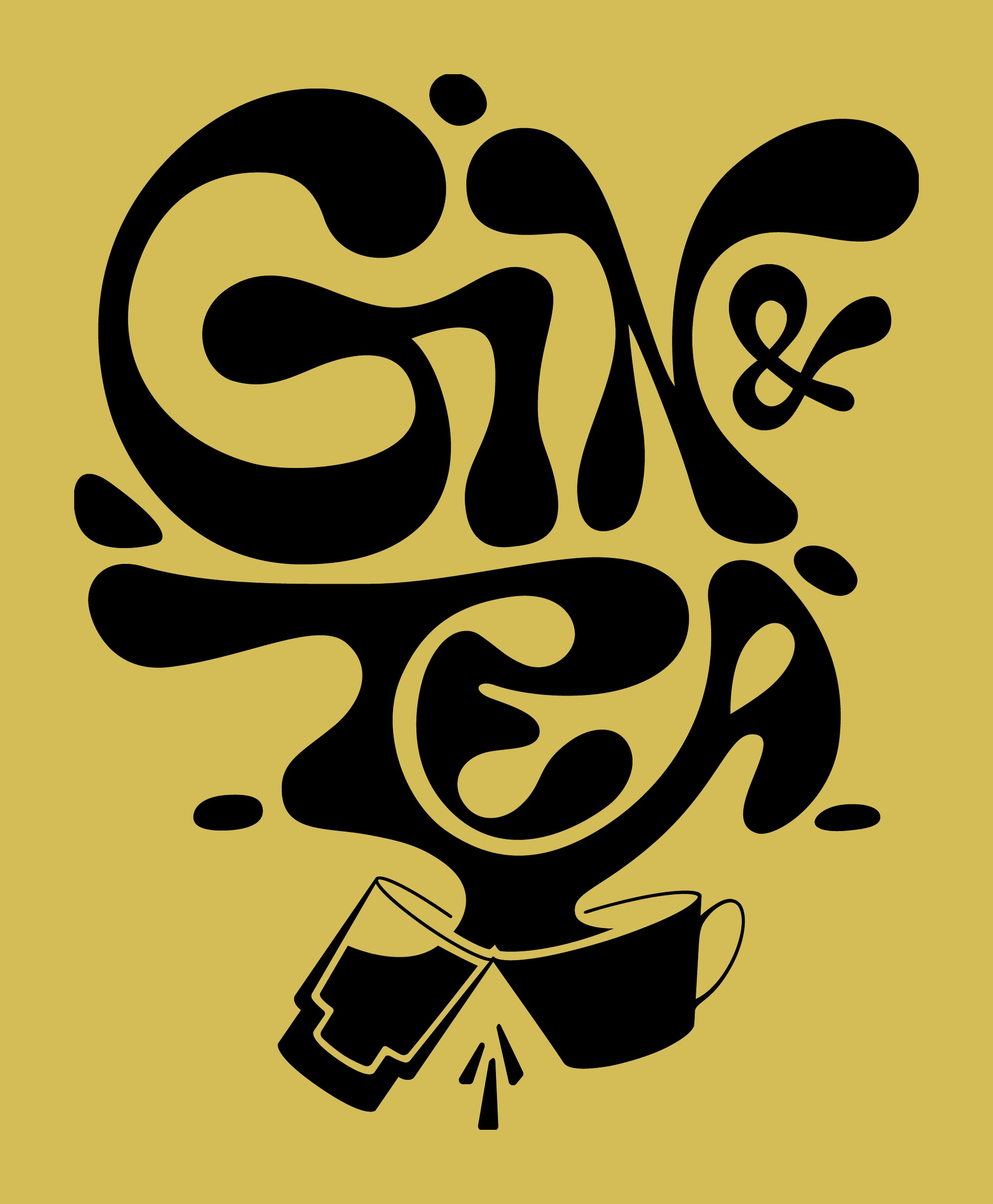 Noveltea, typografisches Keyvisual „Gin & Tea“ auf Gelb
