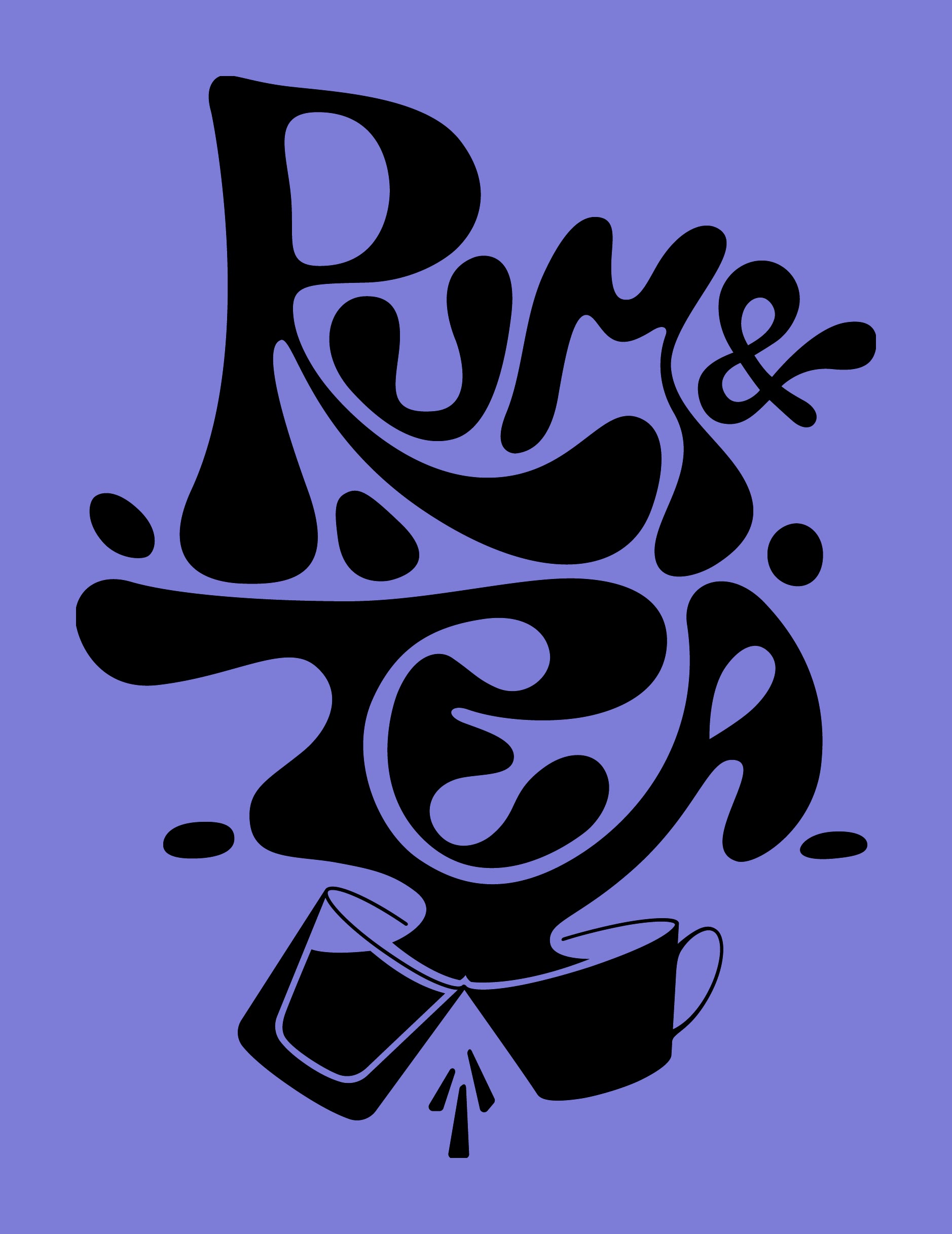 Noveltea, typografisches Keyvisual „Rum & Tea“ auf Lila