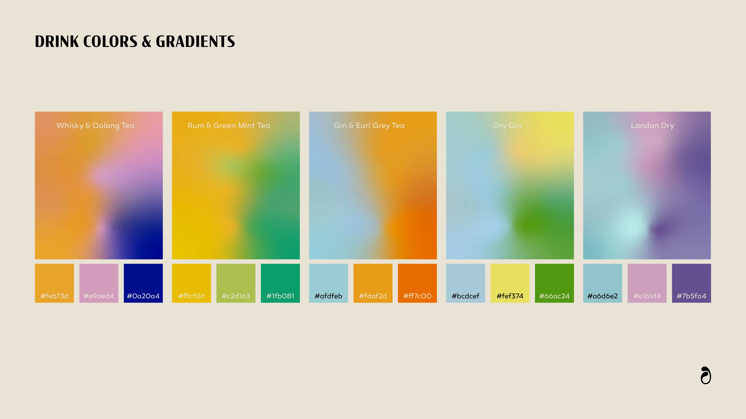 Noveltea, Styleguide-Seite mit Drink-Farben und Verläufen