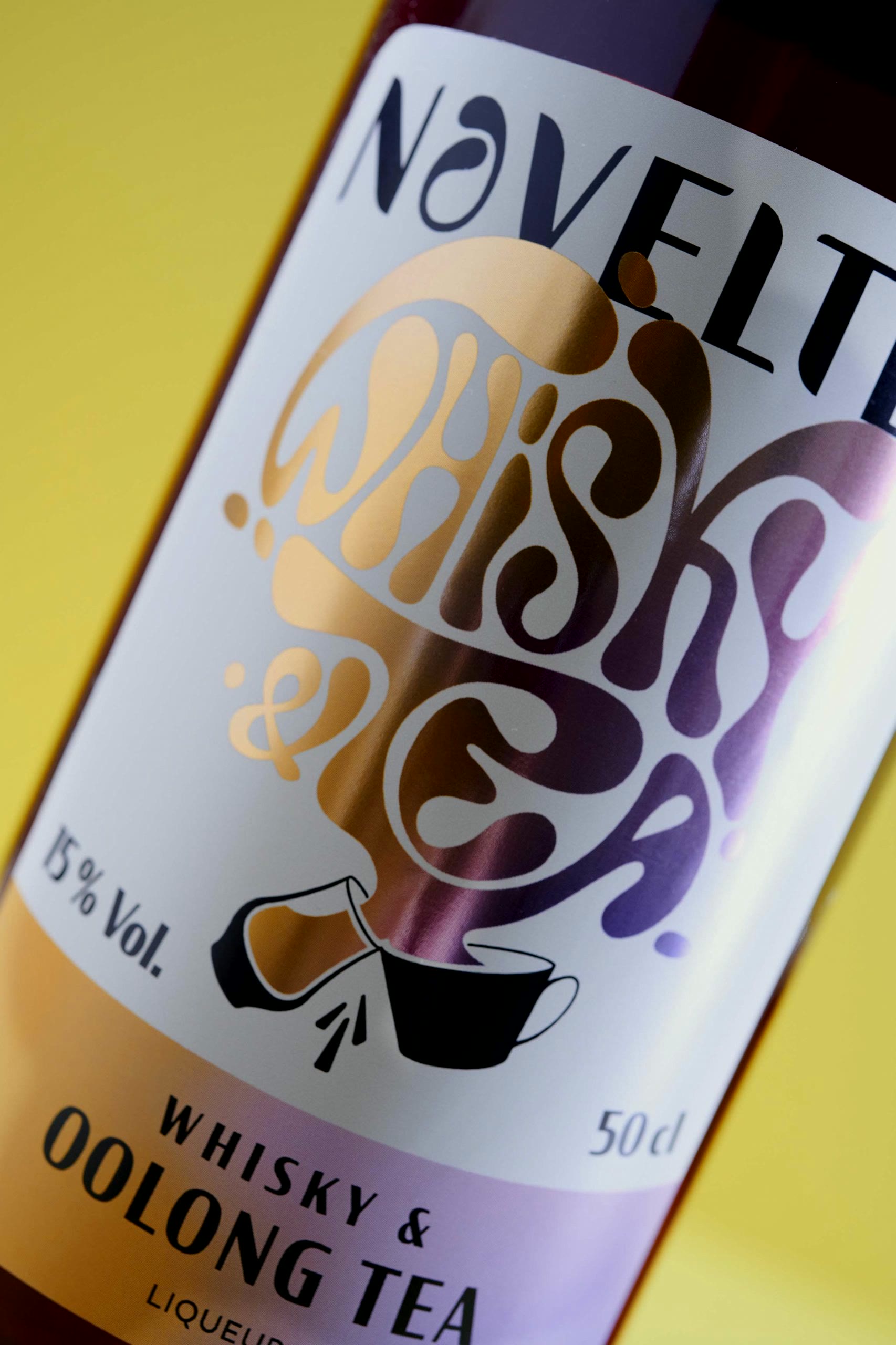 Noveltea, Etikett „Whisky & Oolong Tea“ in Nahaufnahme