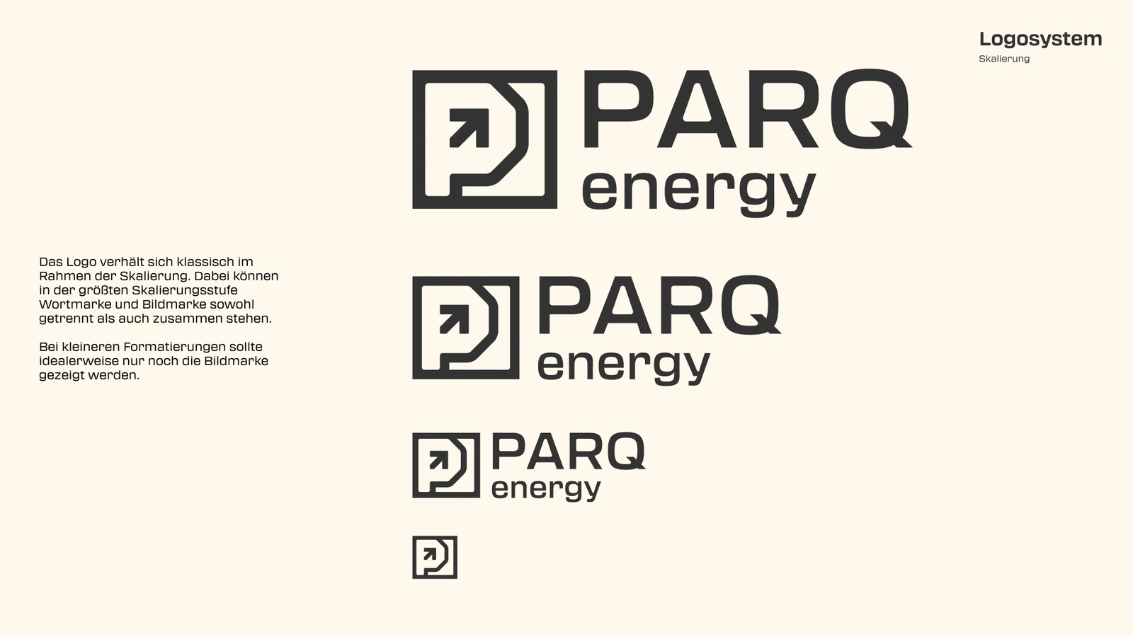 PARQ Energy, Das flexible Logosystem, Styleguide-Seite 29