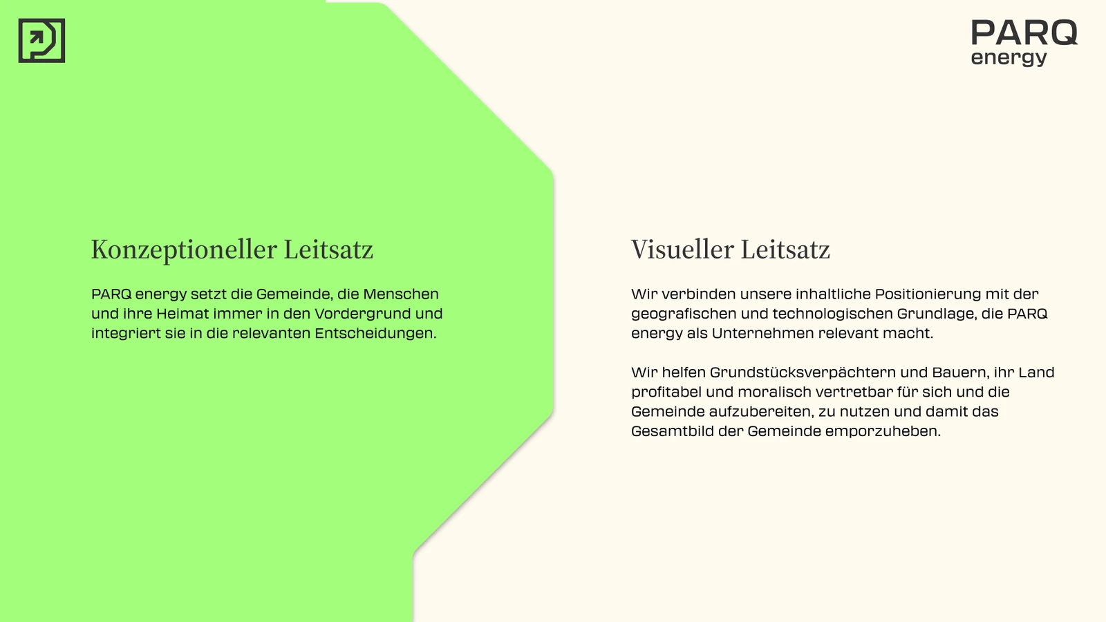 PARQ Energy, Farben, Typografie und Haltung, Styleguide-Seite 46