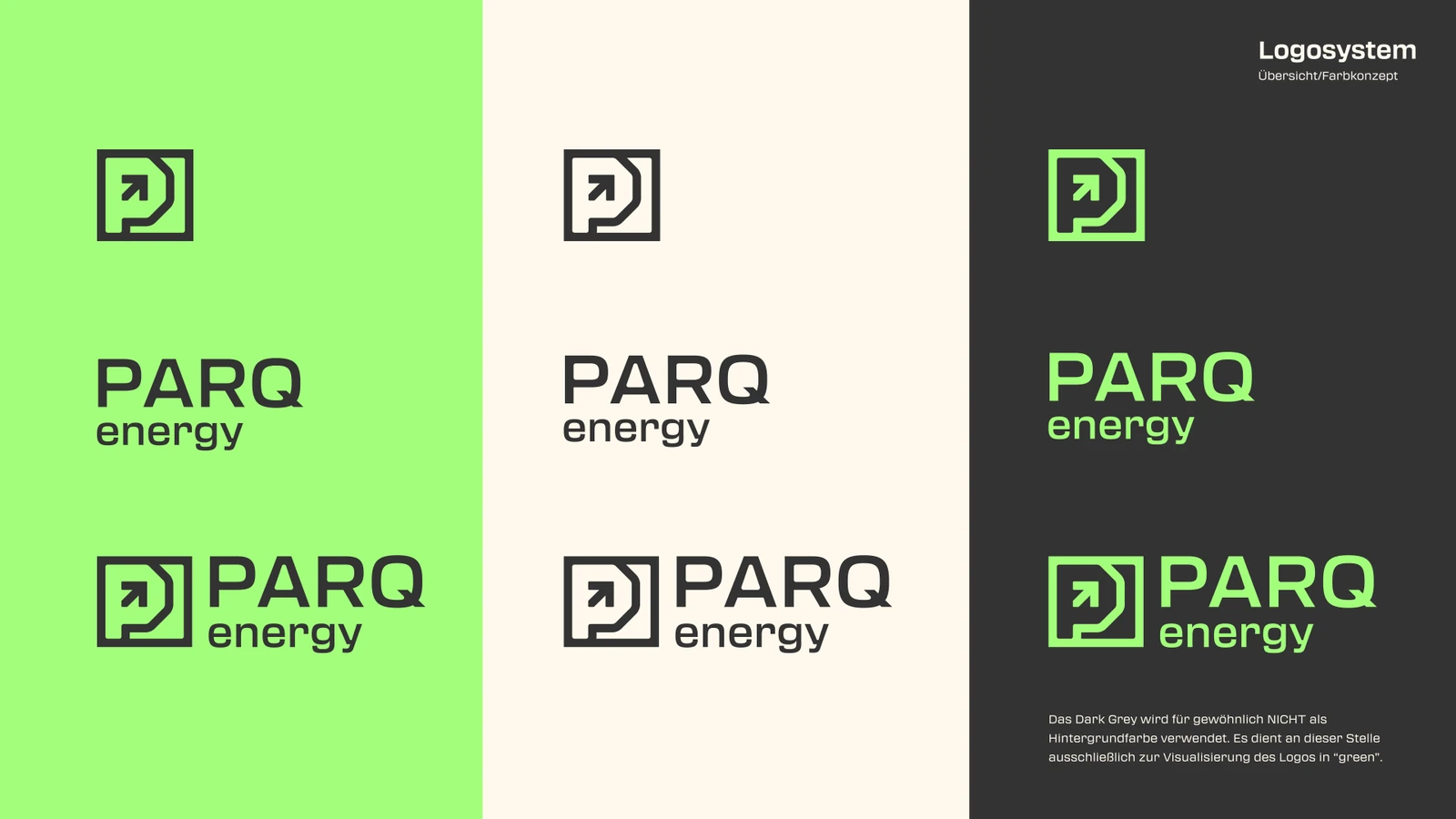 PARQ Energy, Das flexible Logosystem, Styleguide-Seite 49