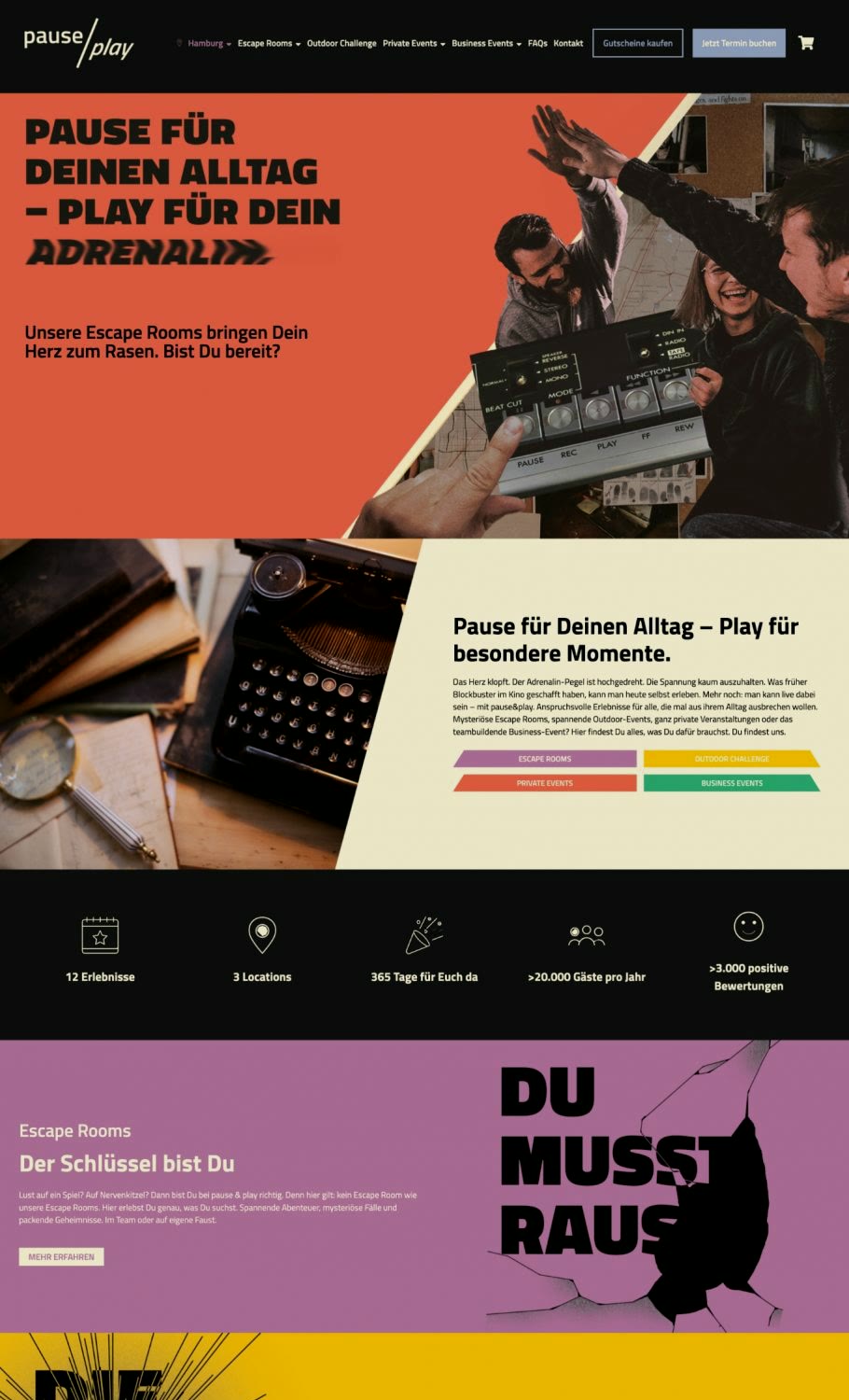 pause / play, Startseite der Website