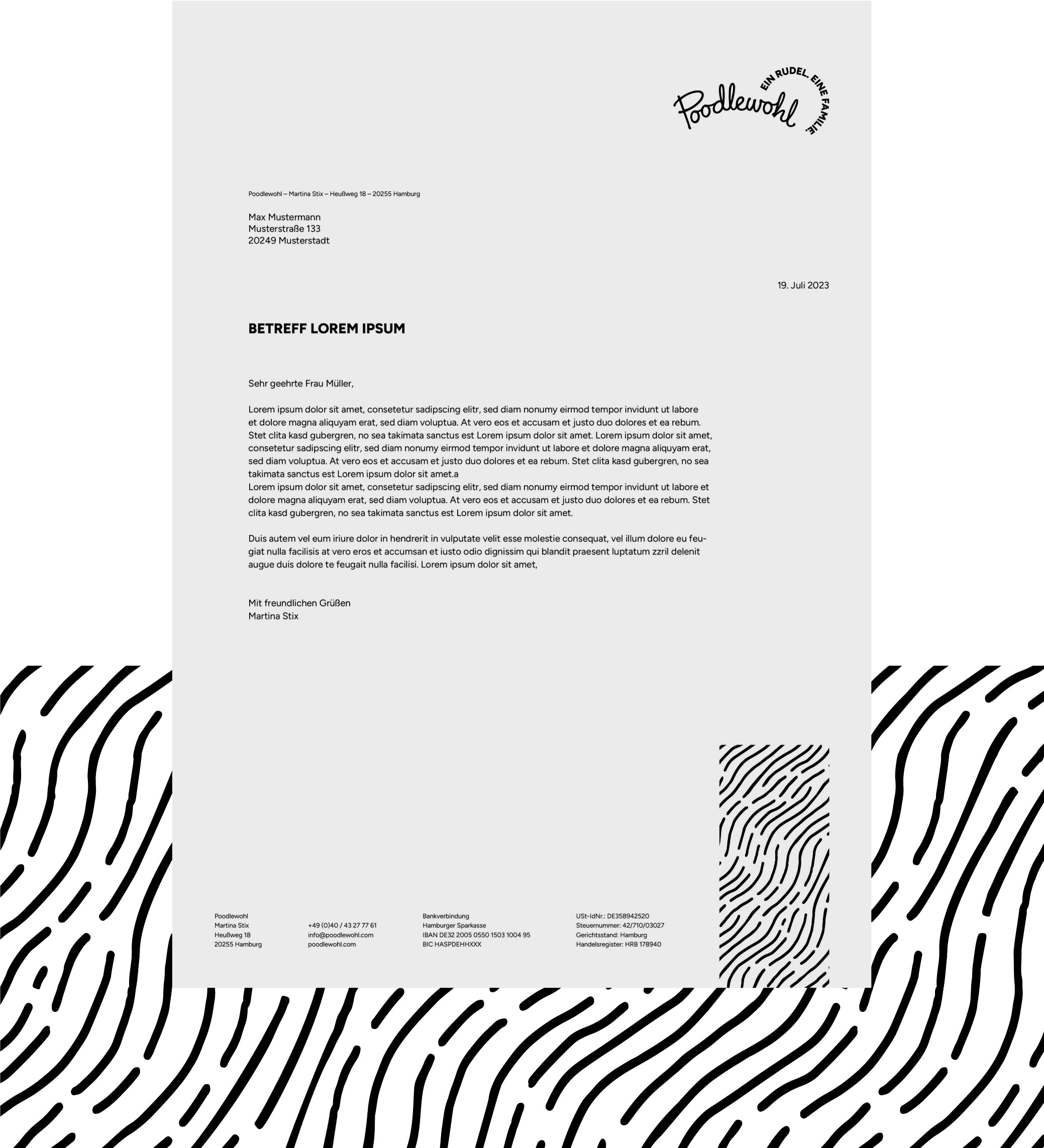 Poodlewohl, Briefpapier mit Muster