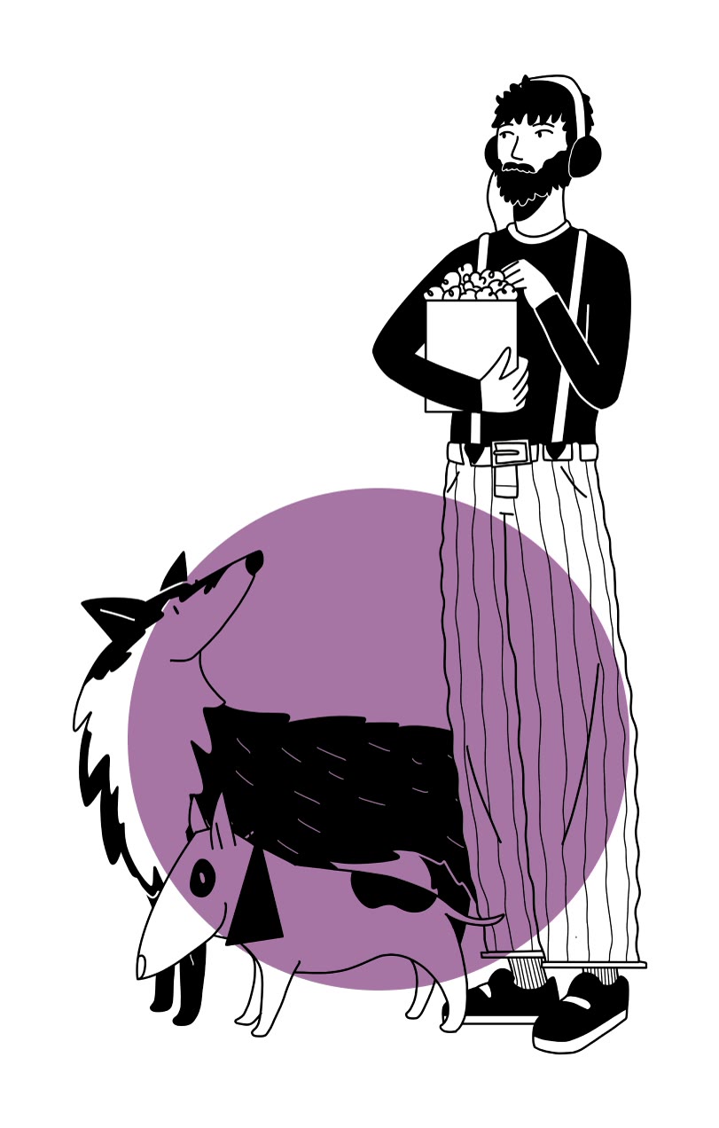 Poodlewohl, Illustration: Mann mit Hund