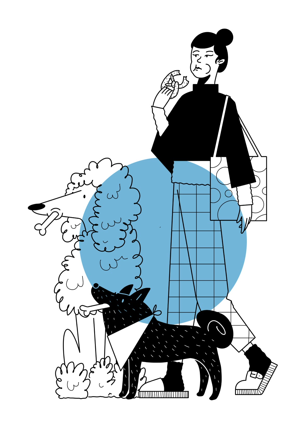 Poodlewohl, Illustration: Frau mit Pudeln