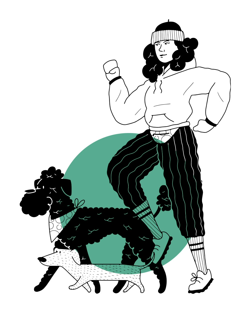 Poodlewohl, Illustration: Spaziergang mit Hund