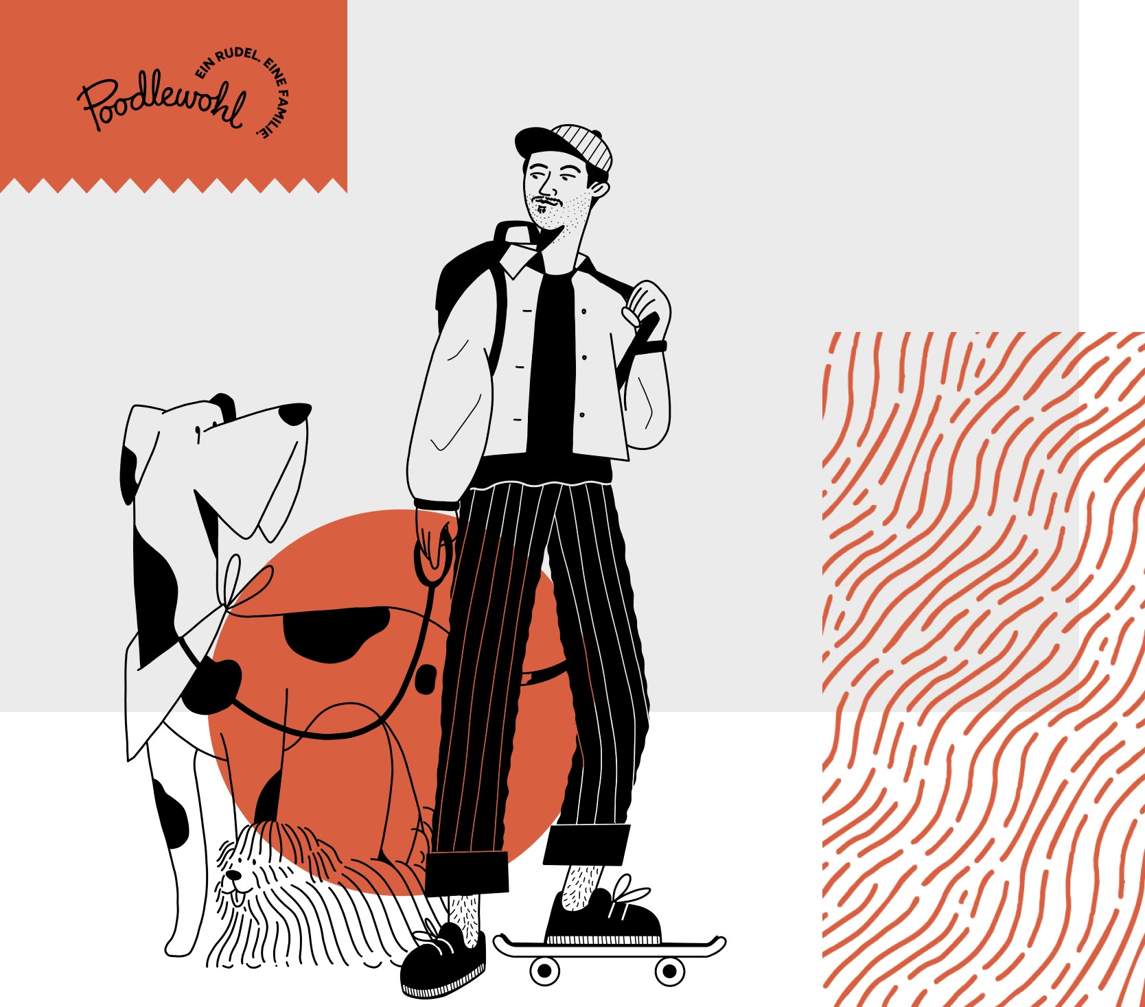 Poodlewohl, Keyvisual mit Illustration und gelbem Muster