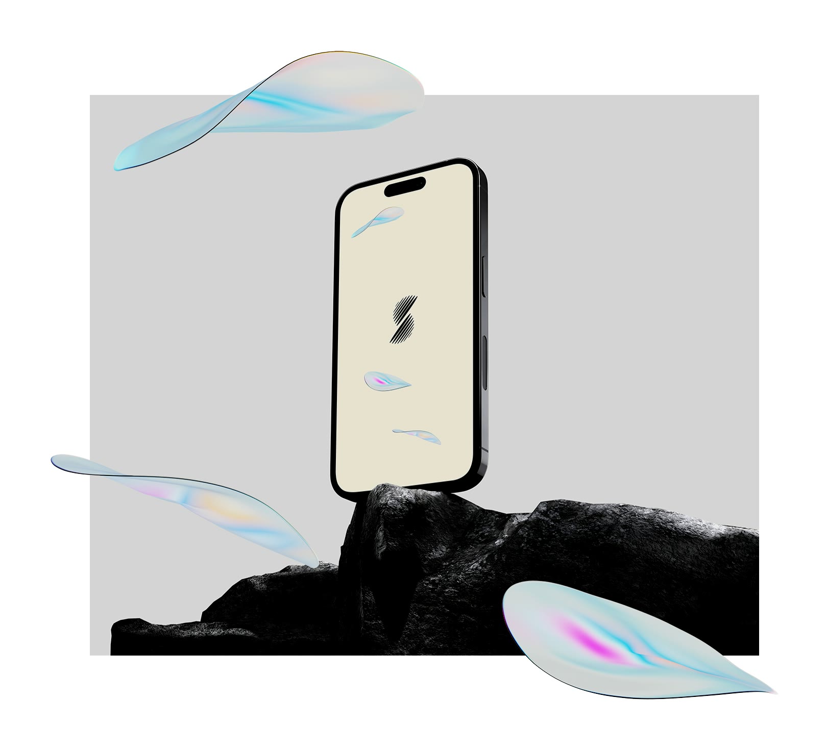 SKNMETRICS, Smartphone-Mockup auf Stein