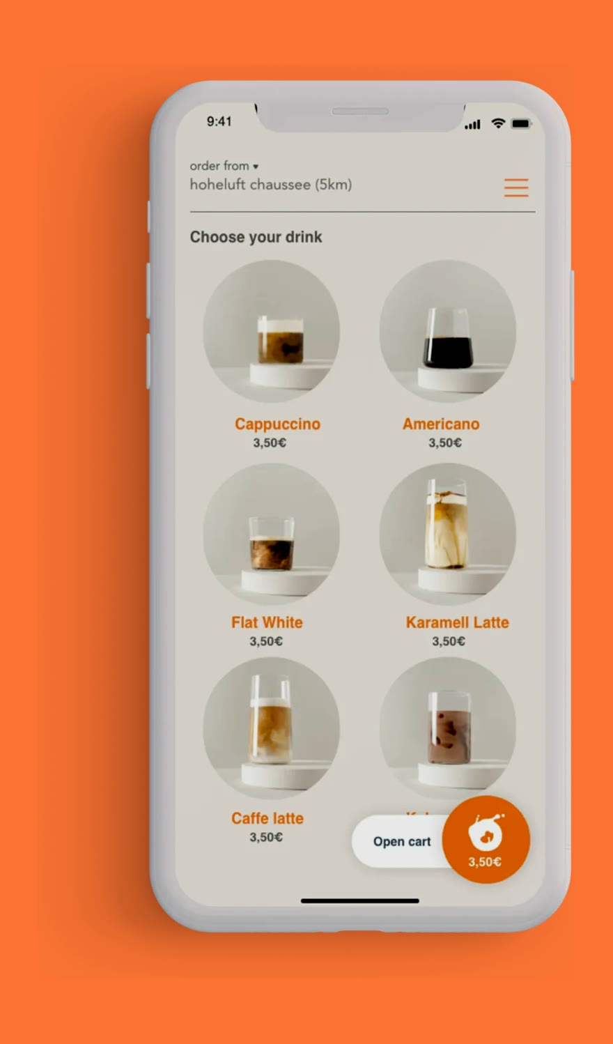 the moc, App, Auswahl der Kaffeekreation
